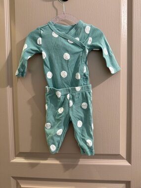 Baby Two-Piece Teal Green Polka Dot Matching Set